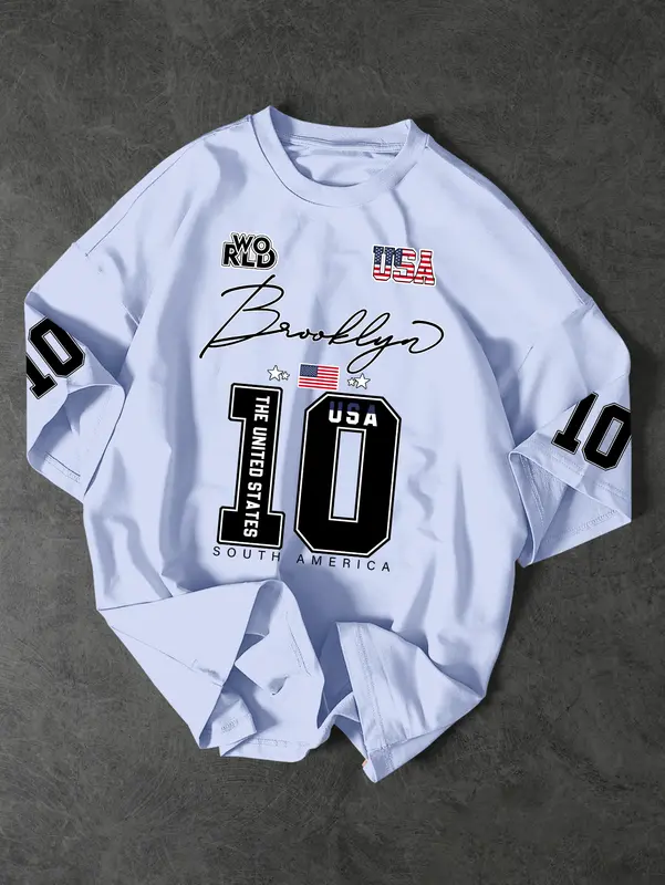 USA Brooklyn Style 10 Print Oversized T Shirt Men's Streetwear Vintage Jersey Tee - Image 5