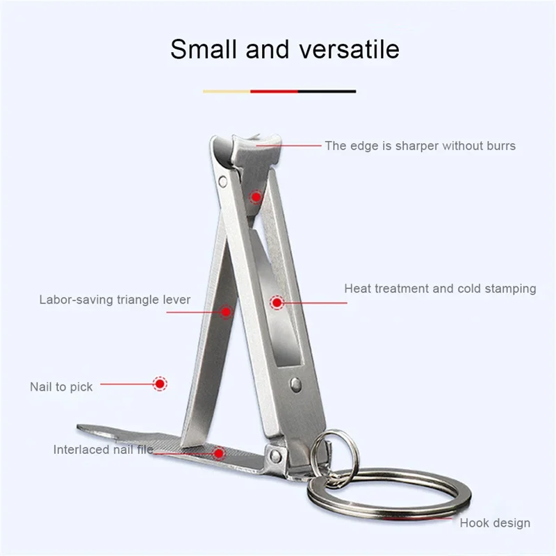 Stainless Steel Ultra-thin Foldable Hand Toe Nail Clippers Cutter with Keychain Trimmer Tool Kit Key Ring