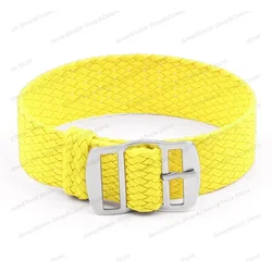 Versatile Perlon Woven Nylon Watch Strap with Metal Buckle - Black and Blue - 22mm (Yellow)