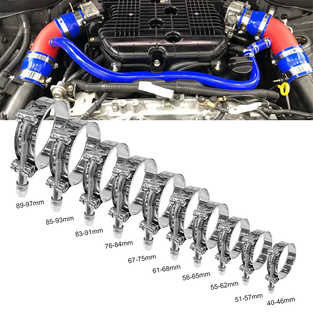 2/2.25/ 2.5/ 2.75/ 3/ 3.25/ 3.5/4" T-Bolt Exhaust 304 Clamp Intake Turbo Exhaust Intercooler Silicone Coupler Steel Hose Clamps silicone coupler hose clamps