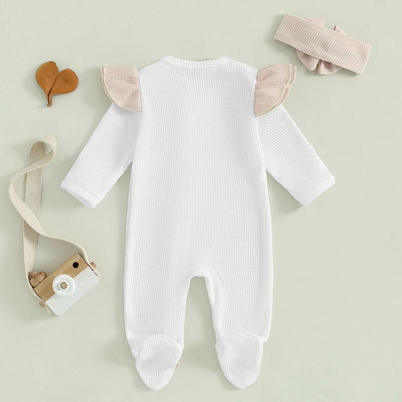 Baby Girl Fall Outfit Long Sleeve Zipped Footies Romper Jumpsuit and Headband Toddler Winter Clothes