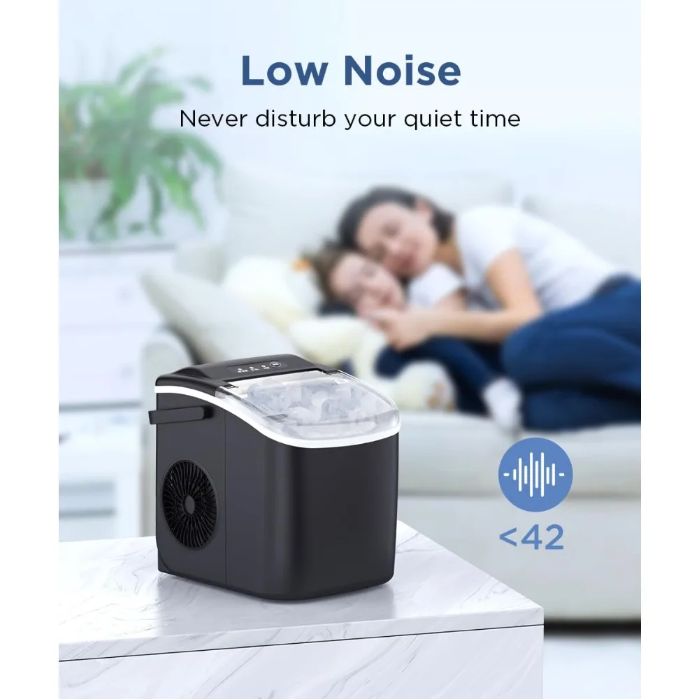 Portable Ice Machine with Self-Cleaning, 26.5lbs/24Hrs, 9 Bullet Ice Cubes in 6 Mins, Basket