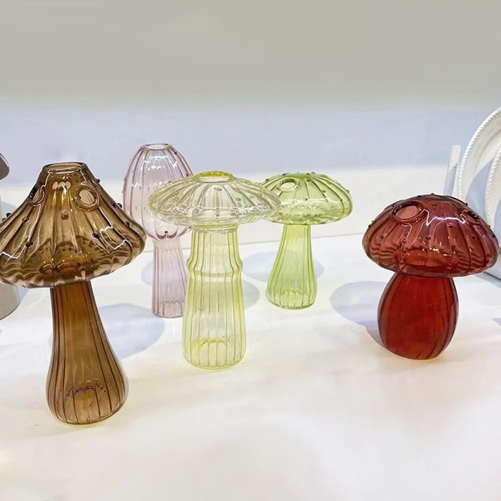 Transparent Glass Mushroom Shaped Vase for Home Decor
