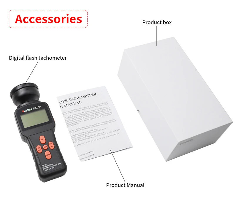 6238P Digital Stroboscope Tachometer LCD Non-Contact Flash Photoelectric Revolut