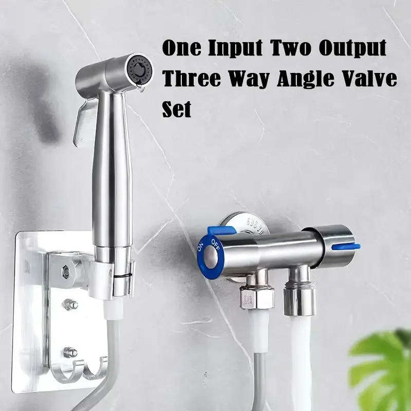 304 stainless steel toilet companion dual-function water outlet angle valve bathroom bidet sprayer booster kit