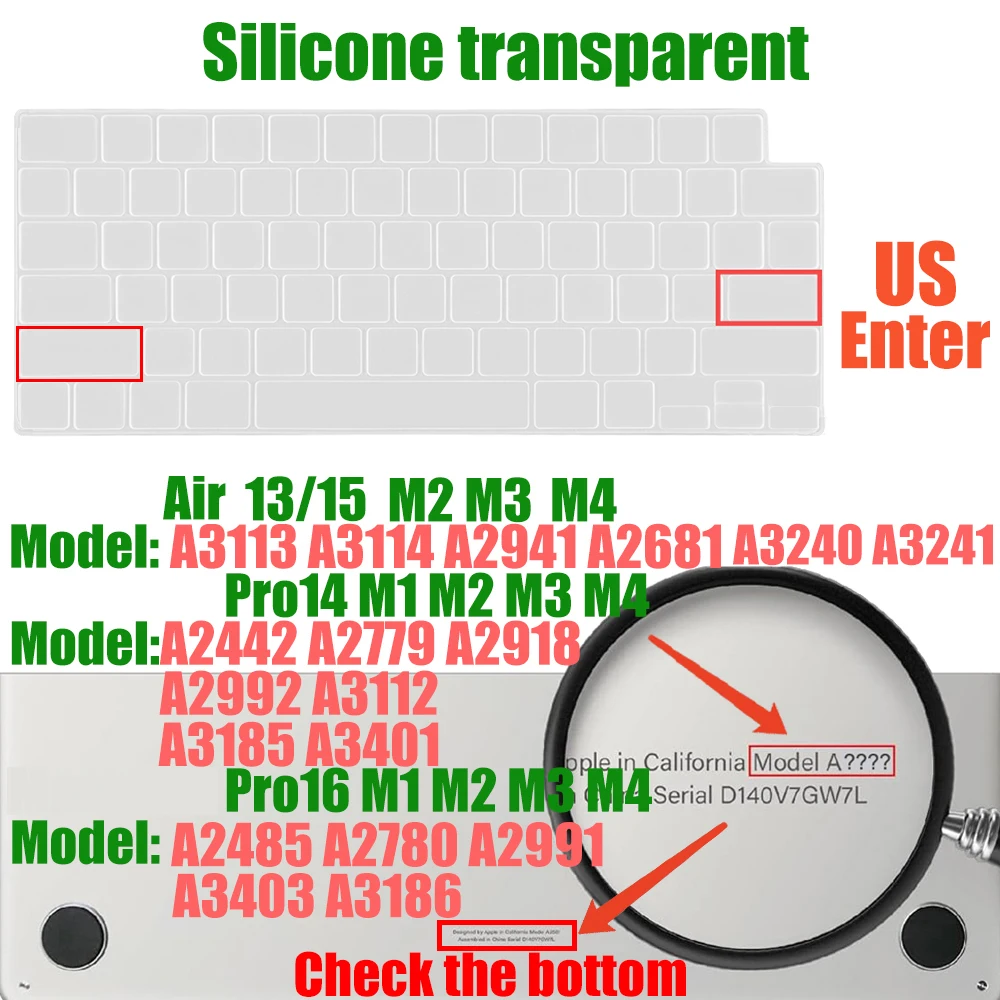 Universal Keyboard Cover for MacBook 2023 dòng Pro và Air - Bố Cục EU/US + Ngôn Ngữ Đa Quốc Gia