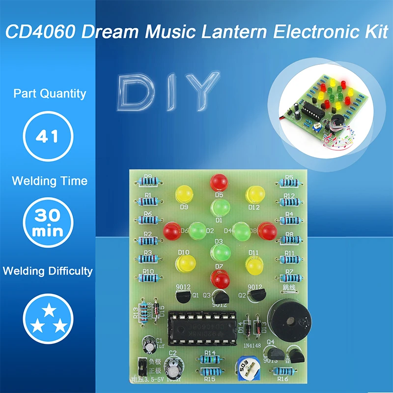 Kit électronique de bricolage CD4060 replLantern, boîte à musique, circuit PCB d'entraînement au soudage