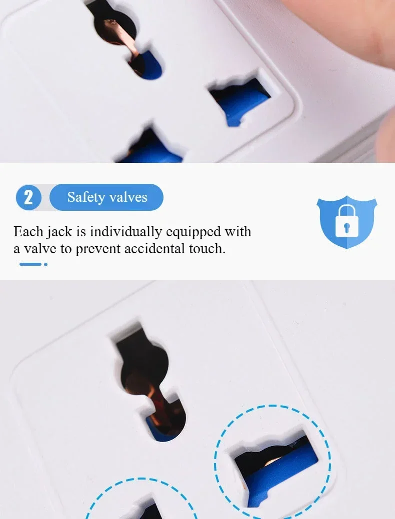 Description Picture 4 of itemUK EU US Plug Multicontact Electrical Socket with 3 USB Ports Wireless Wall Power Strip Universal Outlets Converter Adapter