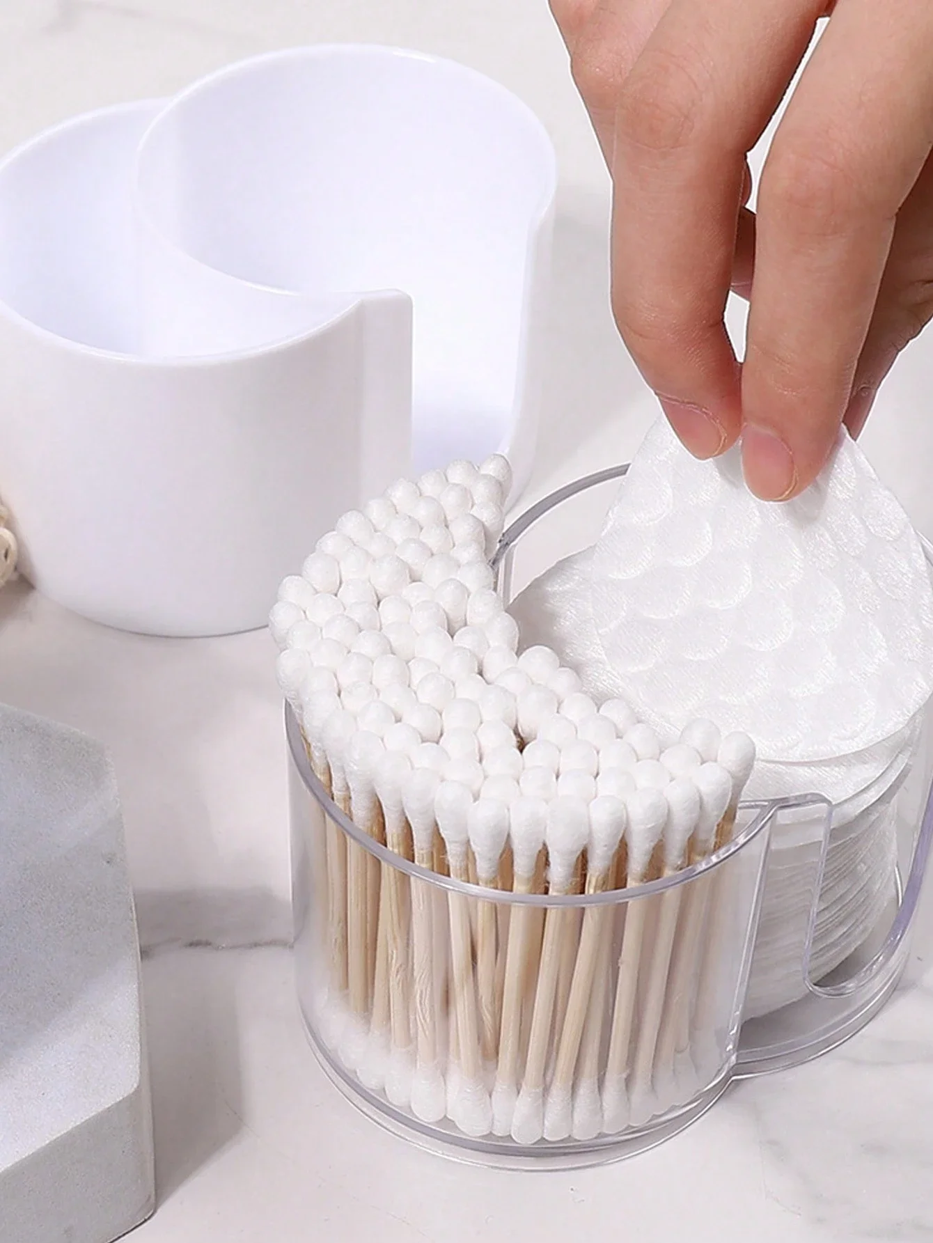 2in1 Acrylic Storage Box Bathroom Jar Makeup Organizer Cotton Round Pad Holder Cotton Swab Box Qtip Holder Dispenser Organizer 4