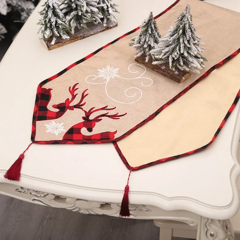 

Christmas Elk Deer Table Runners Holiday Non-Slip Burlap Table Runner Table Setting Decor for Farmhouse Wedding Party