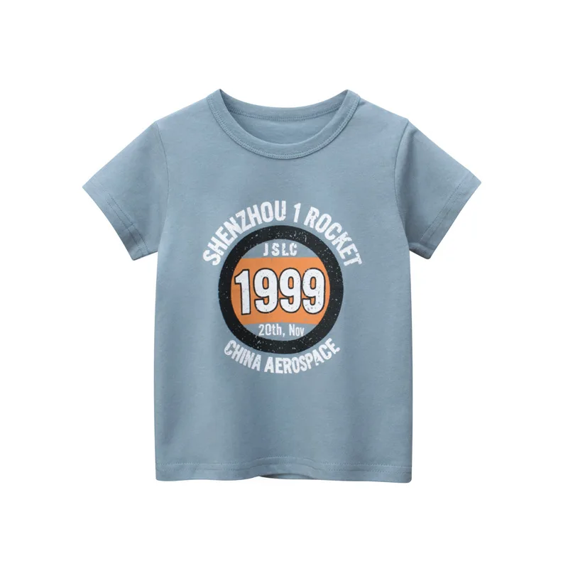 

27kids Summer Boys T-shirt Top Clothing Soft Short Sleeve Dinosaur Letter Knitting Casual Cotton Children Solid Color 2 4 6 7 9y