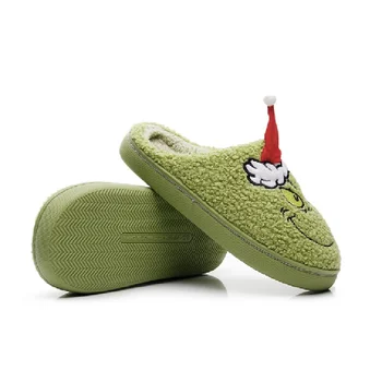Christmas bestsellers Green furry monster slippers autumn and winter home slippers men's and women's soft-soled furry shoes Gift 1