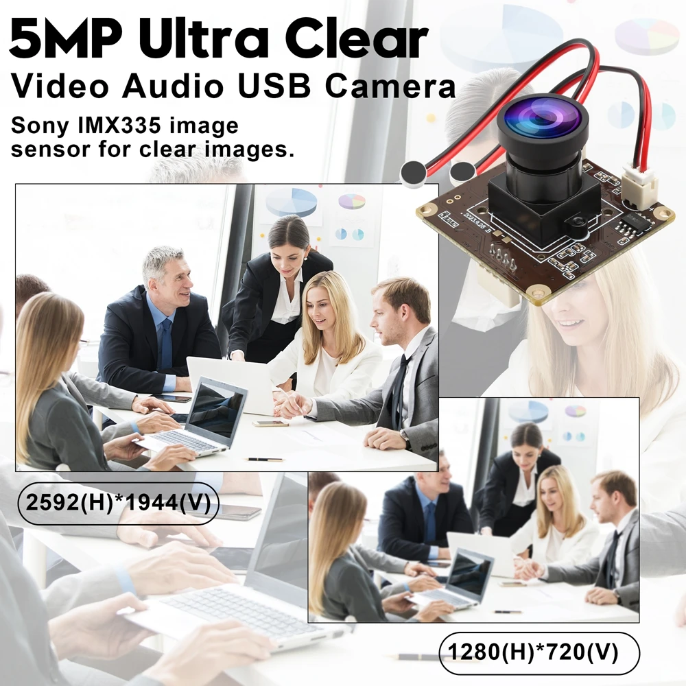 ELP 광각 PC 웹캠 120 도 컬러 CMOS IMX335 내장 듀얼 마이크, USB 오디오 비디오 카메라 모듈, 1944P, 1080P, 30fps, 5MP