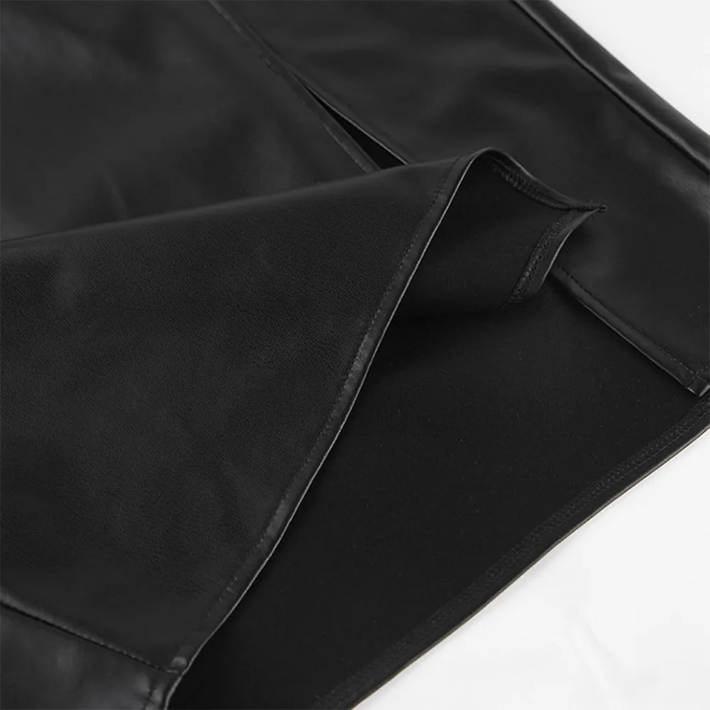 Black Vintag Faux Leather Long Skirt for Women High Waist Split Chic and Elegant PU Pencil Midi Skirt Autumn Winter Office Lady