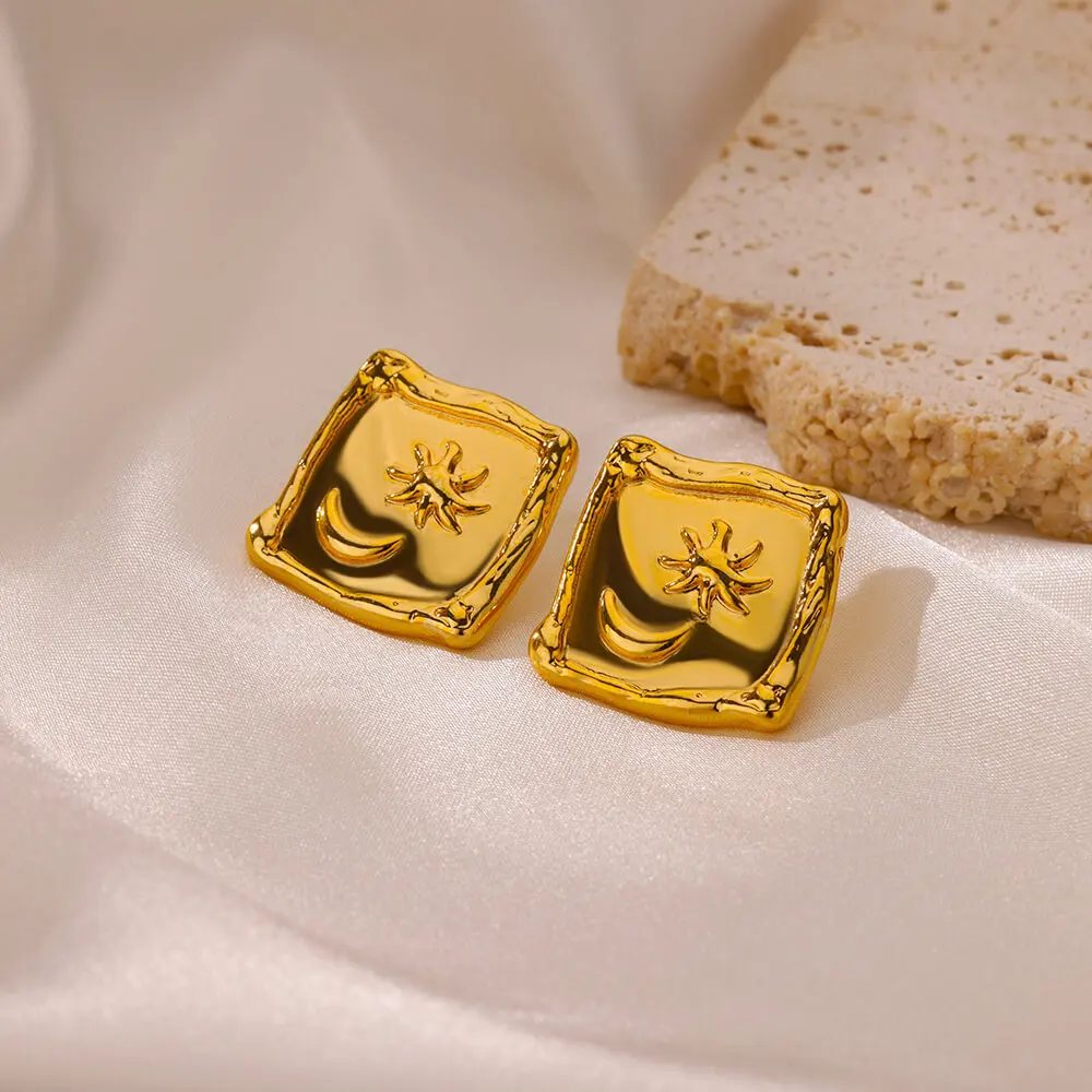 Square Star and Moon Stainless Steel Earrings for Women