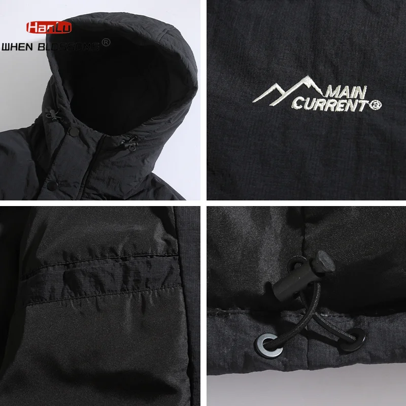 New Men Winter Jacket Thicken Warm Coat Mens Parka Embroidery Solid Color Casual Oversize Women Fashion Black Hooded Jacket