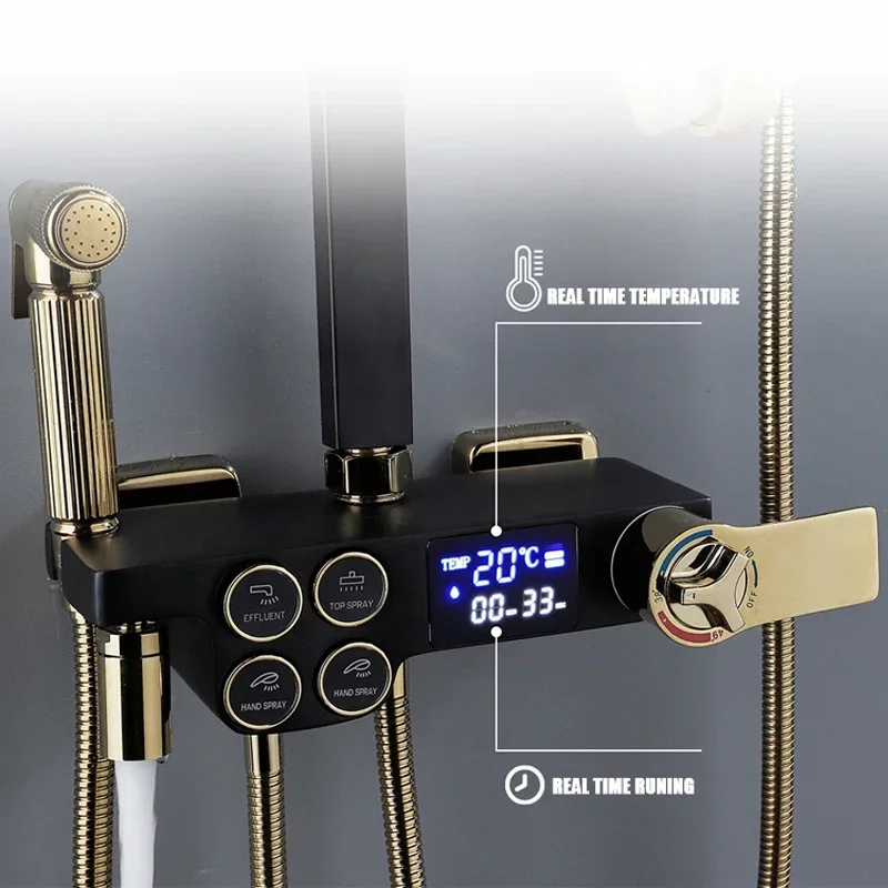 Hot Cold Shower System Bathroom LED Digital Shower Set Wall Mount Smart Thermostatic Bath Faucet Square Head SPA Rainfall Grifo 3