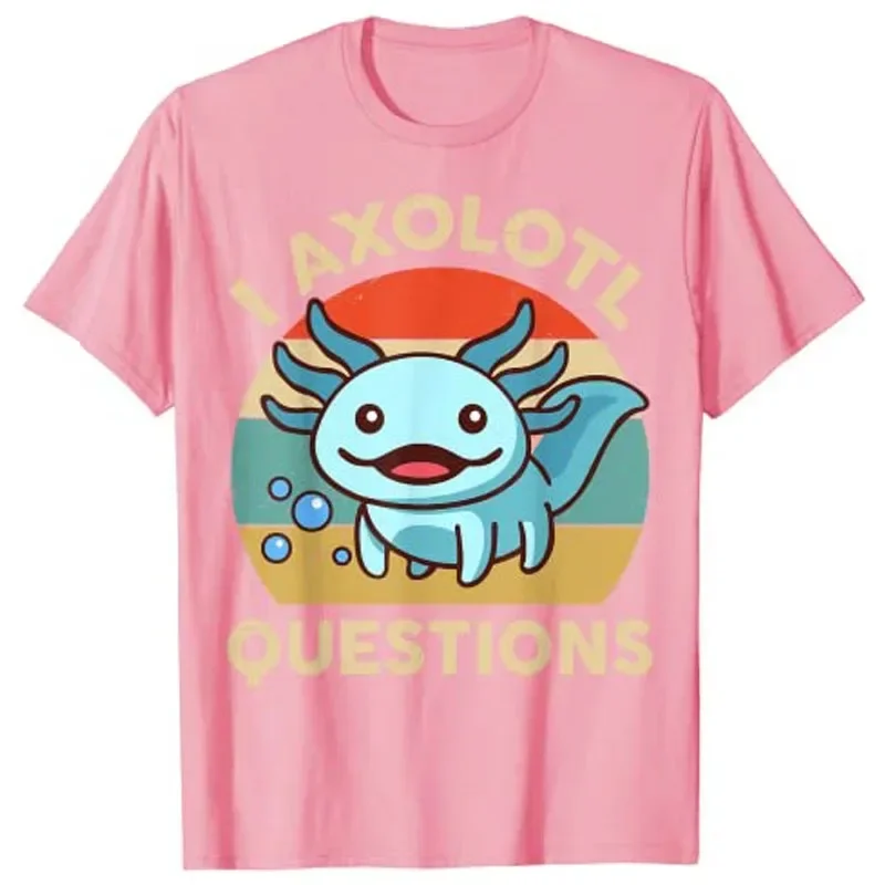 Cute I AXOLOTL QUESTIONS Letter Print Boys Creative T-shirt Casual Comfy Short Sleeve Crew Neck Tops Kids Clothings for Summer 3