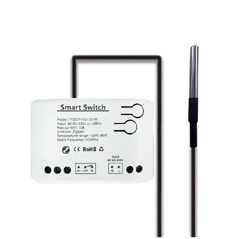 Smart Switch Tuya Zigbee With Temperature Sensor Passive Dry Contact Relay Work With Home Assistant