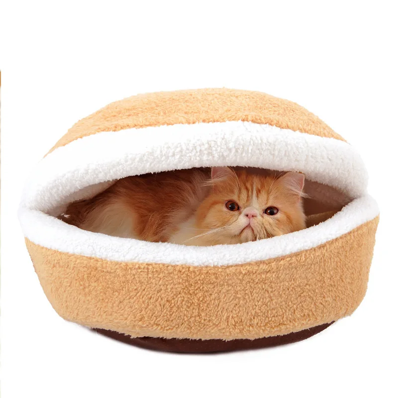 

Burger Design Cat Dog House Four Seasons General Windproof Villa Removable Washable Pet Products Closed Cat Nest Cushion
