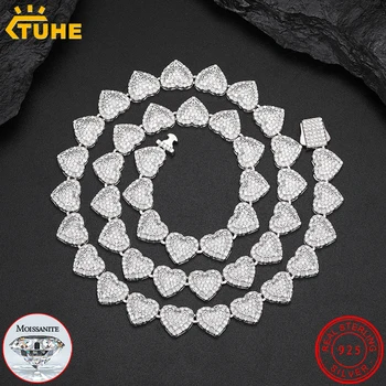 10mm Heart Bracelet vvs1 Moissanite T 925 Silver For Women Chain Link Bracelets Unisex Fine Jewelry