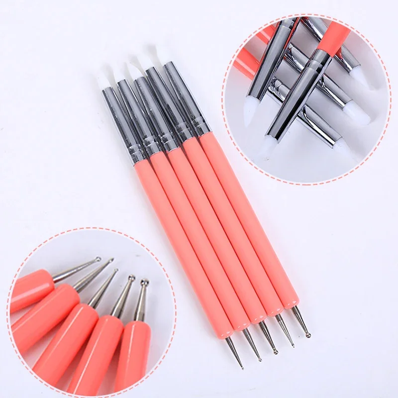 Manicure tools 5pcs Double-ended point drill silicone pen Dual Soft Pottery Clay Tool Two Head Craft Tool carving pens polymer clay tools,pottery tools,clay sculpting tools,pottery sculpting tools,clay craft tool