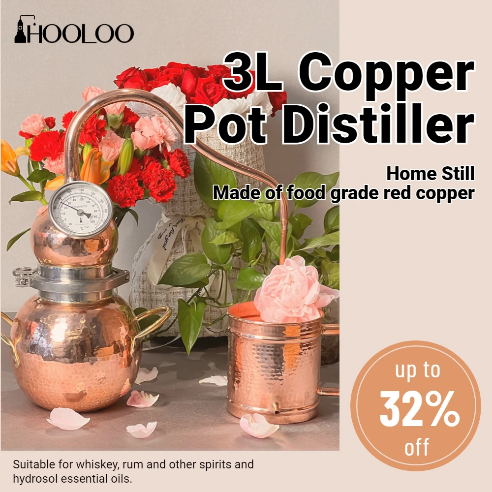 HOOLOO 3L Copper Pot Distiller Home Brew Small Moonshine Still Essential Oil Hydrosol Distillation Equipment Home Appliance