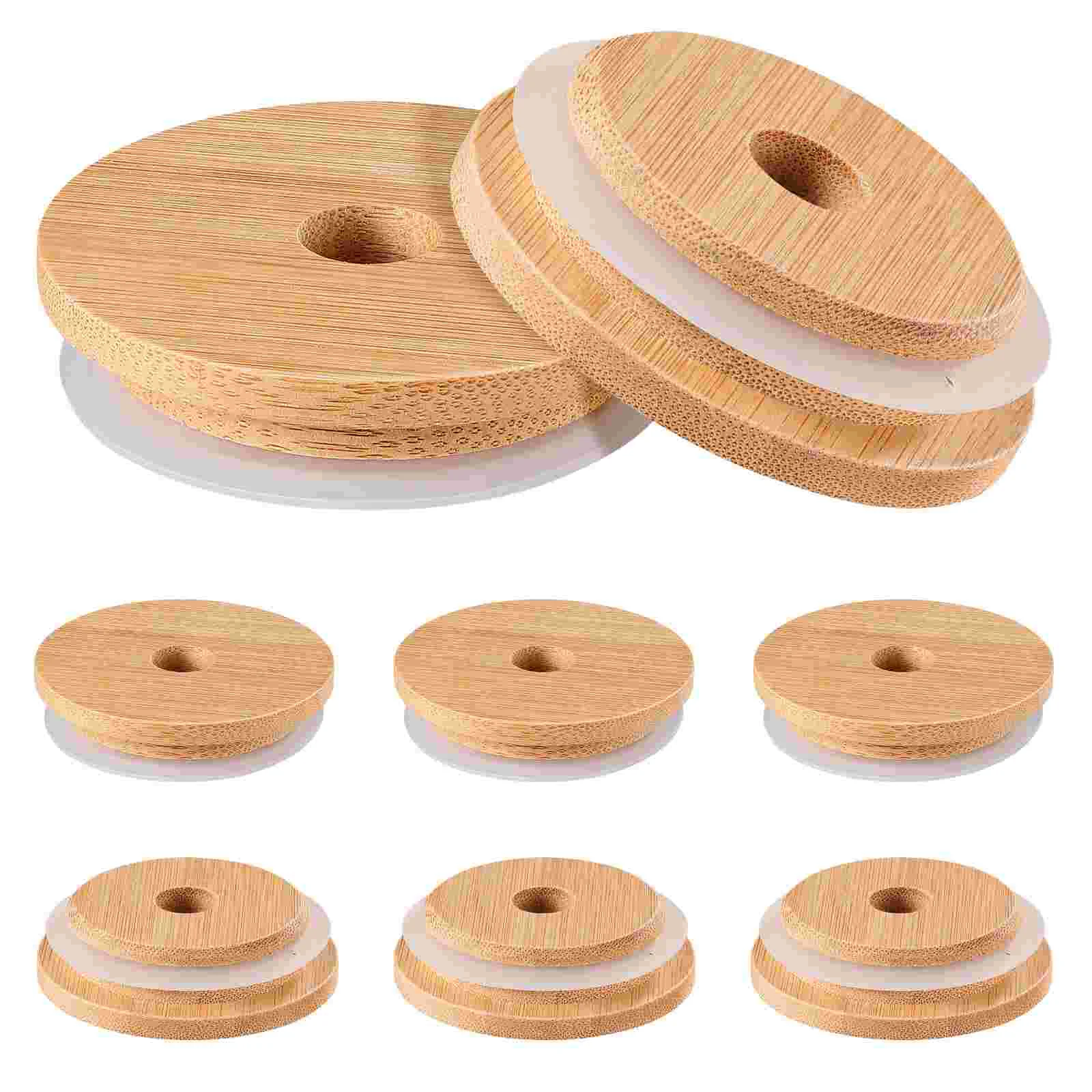 

8 Pcs Water Cup Mason Jar Bamboo Lid Regular Mouth Wooden Reusable Canning Lids