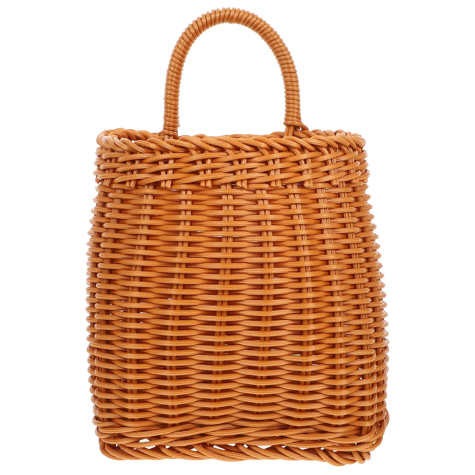 

Hanging Storage Basket Imitation Rattan Woven Basket Plastic Pantry Wicker Basket Wall Hanging Flower Basket Ginger Garlic