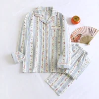 2026 Japanese New Women's Pajama Set 100% Cotton Gauze Long Sleeve Long Pants Two Piece Set Fresh and Sweet Thin Home Clothing
