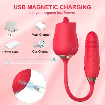 Rose Vibrator 10 Speed Thrusting Dildo Clit Nipple Oral Pussy Licking Clitoris Stimulator Female Masturbation Sex Toys for Women 5