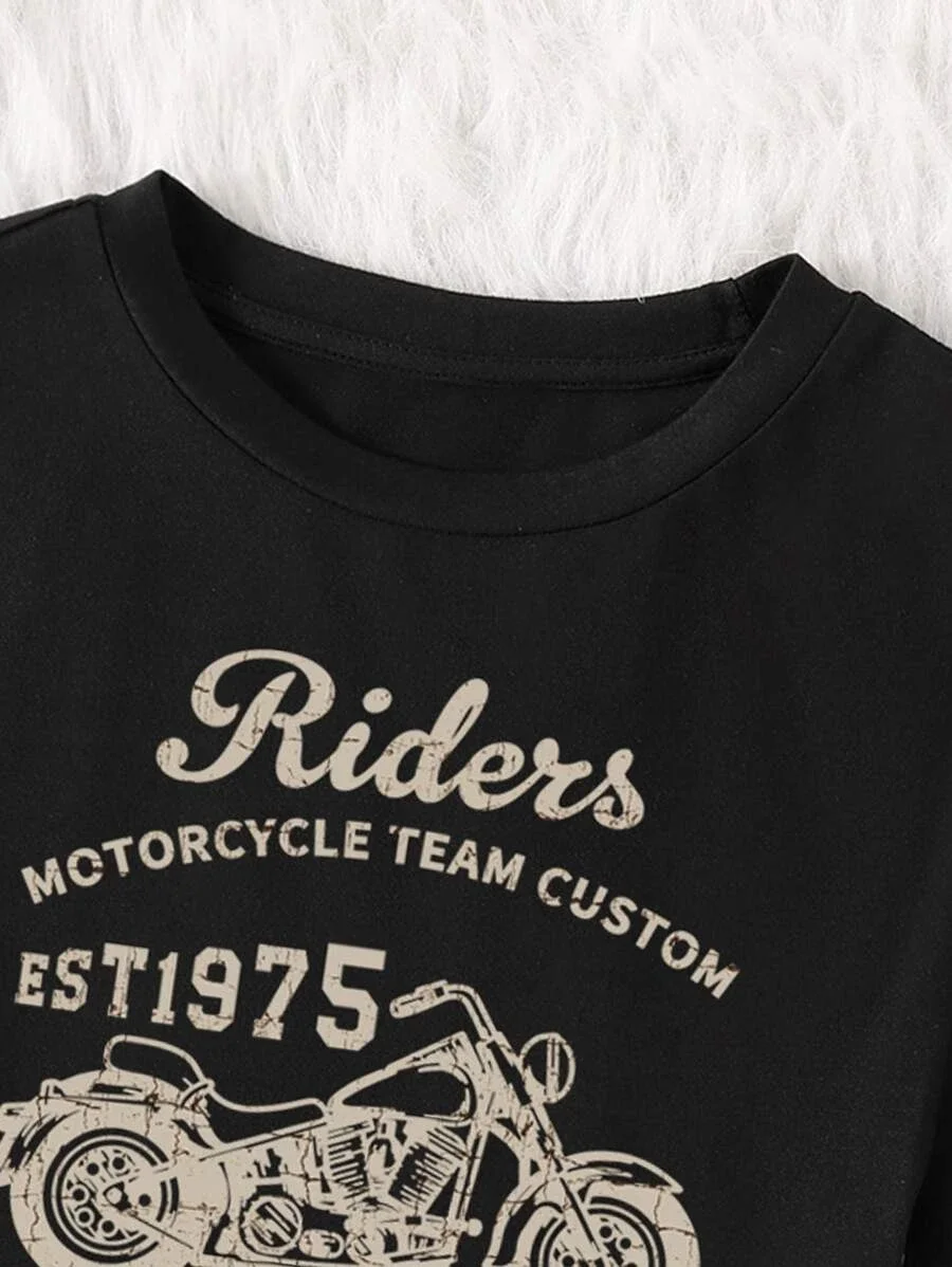 Été Spr femmes Y2K Sexy Coupe Slim Sans Manches Col Rond Haut Court Chemise Moto & Lettre Graphique Tee Women617_voghion.com