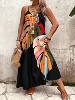 Summer new plant print casual versatile plus size women's suspender dress for beach wear - Image 2