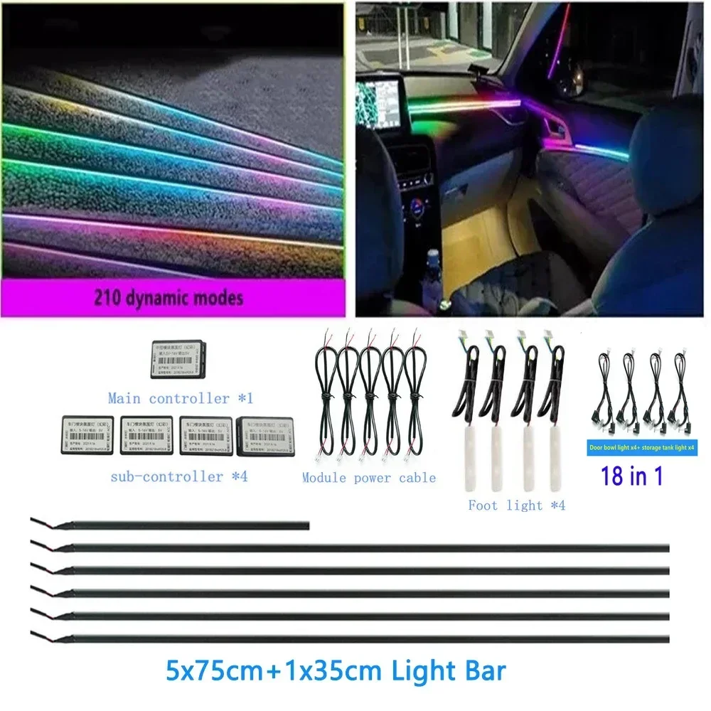 

18in1 Symphony Car Ambient Light RGB LED Interior Decoration Acrylic Strip App Control Universal Atmosphere Lamp Dashboard 12v