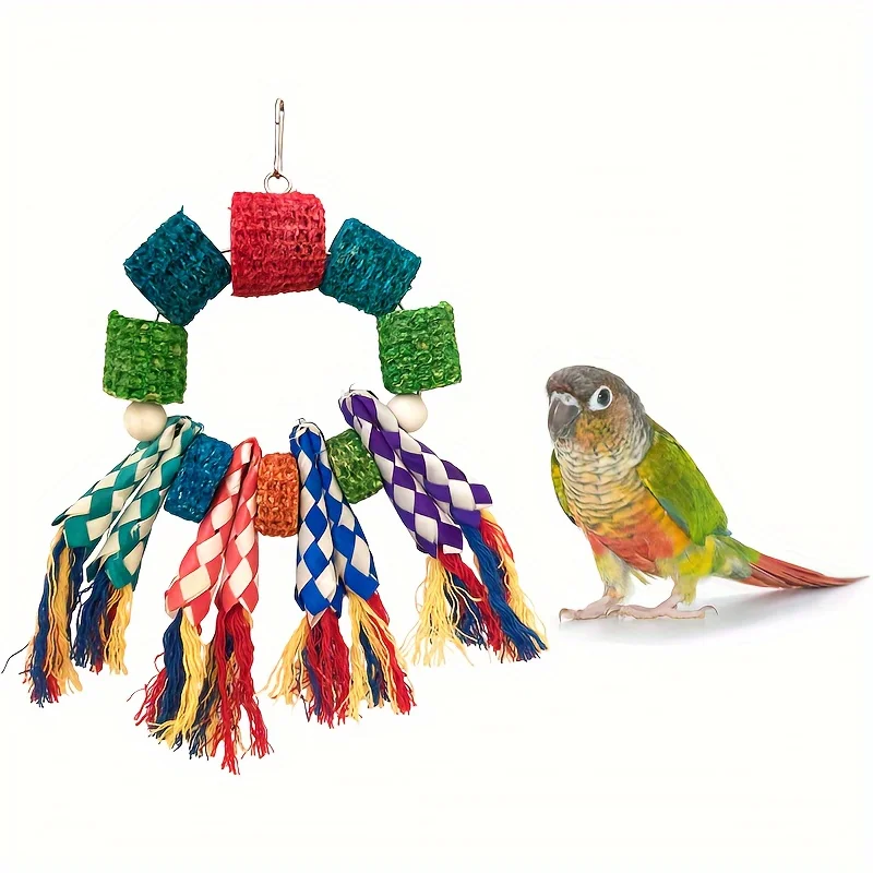 Colorful Corn Cob Chew Toy for Parrots, Hanging Climbing Rings with Woven Rope, Fun Bird Cage Accessory