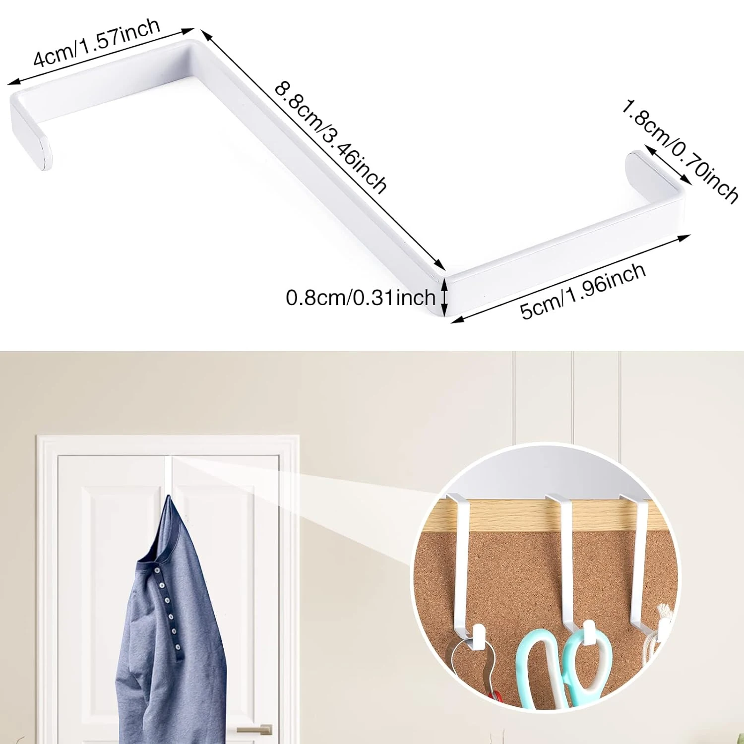 10pcs/set 90mm Over Door Hooks, Metal Hook Z-Shaped Wreath Hanger Hangers White Coat Towel Hooks Fit 4cm and 5cm Door Widths