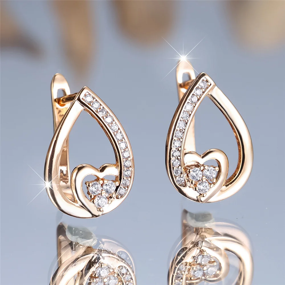 Trendy Crystal White Black Zircon Stone Love Heart Hoop Earrings For Women Vintage Gold Color Wedding Jewelry