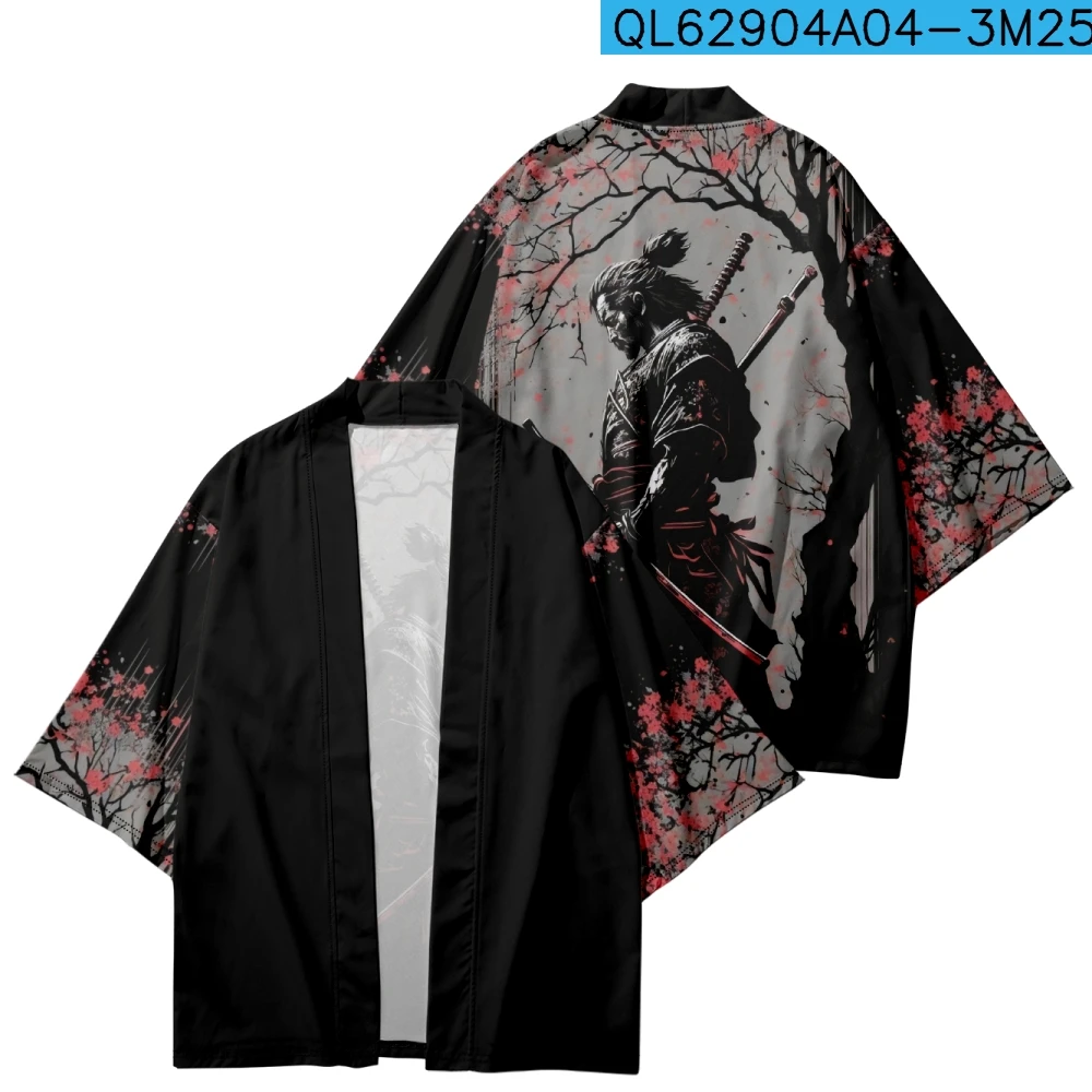 

Traditional Warrior Printed Black Japanese Kimono Cosplay Samurai Haori Women Men Streetwear Cardigan Beach Yukata Asian Clothes