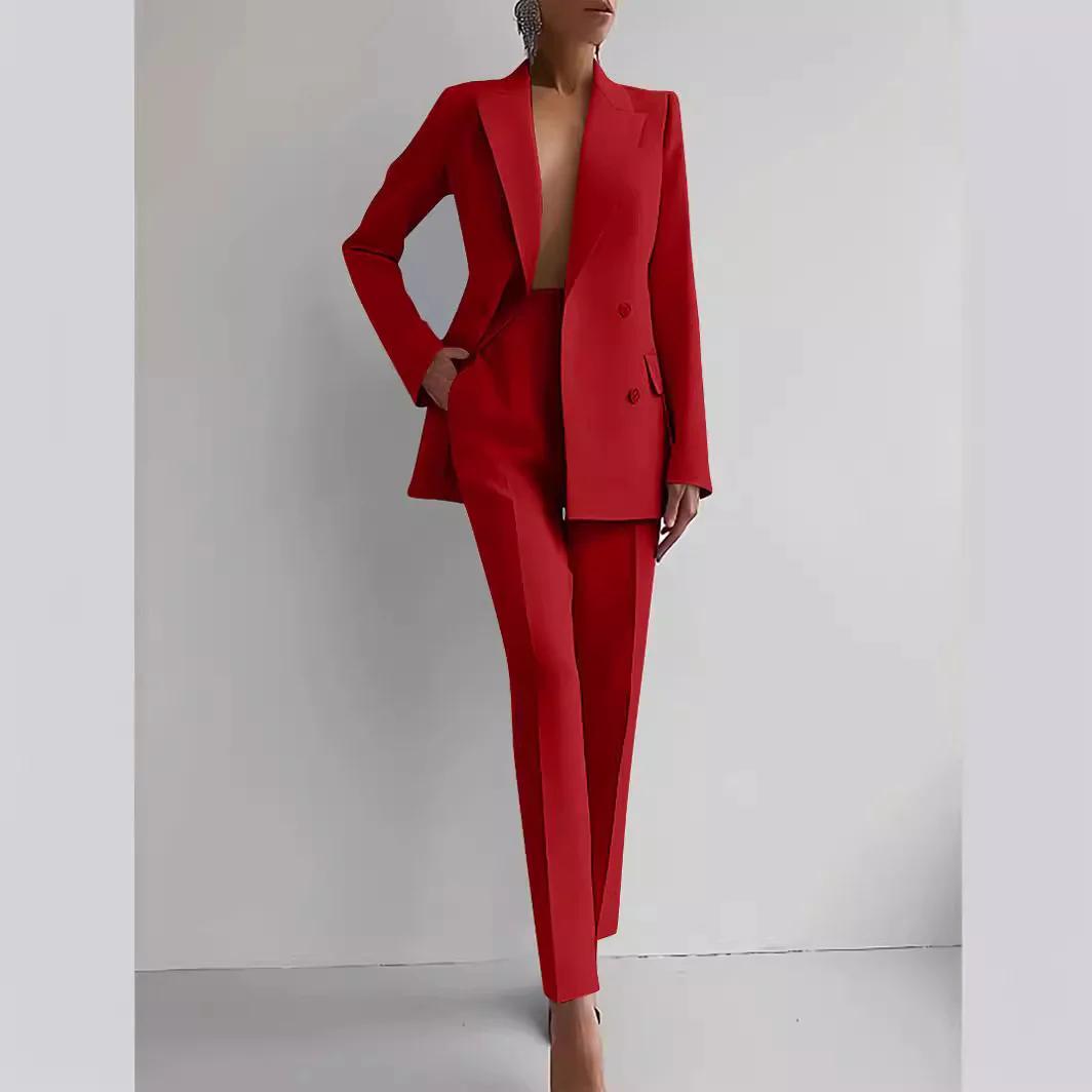 Costumes de pantalon pour femmes, Blazer à Double boutonnage, longueur cheville, pantalon crayon, deux pièces, couleur unie, bureau, été, Slim Fit, 2025