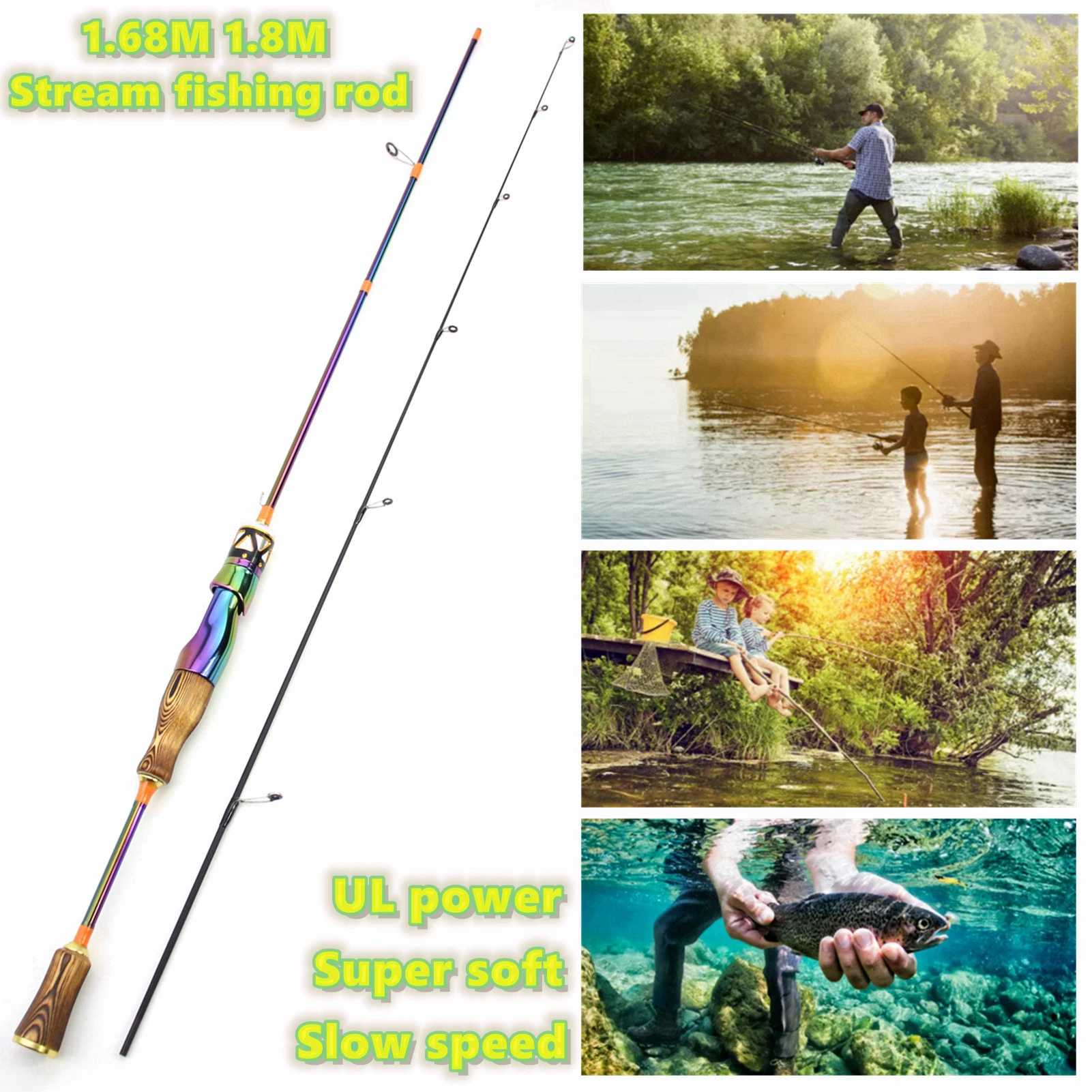 Fishing Rod Fishing Pole 1.68m Colorful Solid Tip Trout Lure Surf Fishing  Rod UL Power Slow Carbon Spinning Casting Rod Ultralight Fishing Pole