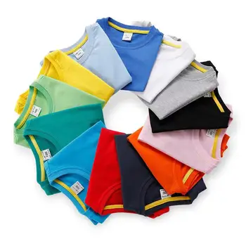 Summer Kids Basic T-shirt Boys Round Neck Tops Tee 2025 Children Short Sleeve tshirts Girls Solid Color Tees Wholesale Clothes
