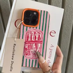 Green Striped Sardines Shockproof Soft Phone Case Cover - iPhone SE (2020) (Orange)