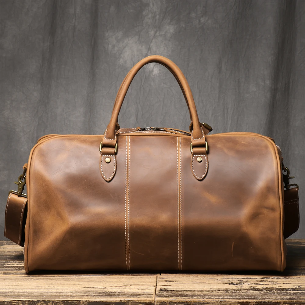 ROOG Premium Vintage Leather Tote Bag - Rugged First Layer Cowhide, Large Capacity Duffle for Travel, Stylish Crossbody 3