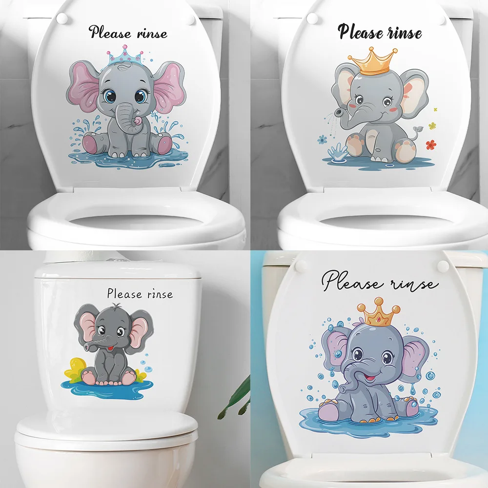 1pcs Cartoon Small Elephant Spray Combination Toilet Paste Bathroom Bathroom Home Beautification Wall Sticker PVC Material