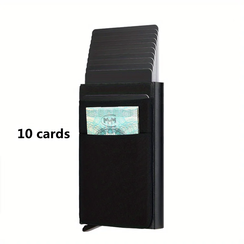 Slim Aluminum RFID Wallet with Elastic Back Pouch and Automatic Card Pop-Up Mechanism