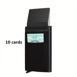 Slim Aluminum RFID Wallet with Elastic Back Pouch and Automatic Card Pop - Up Mechanism (Black)