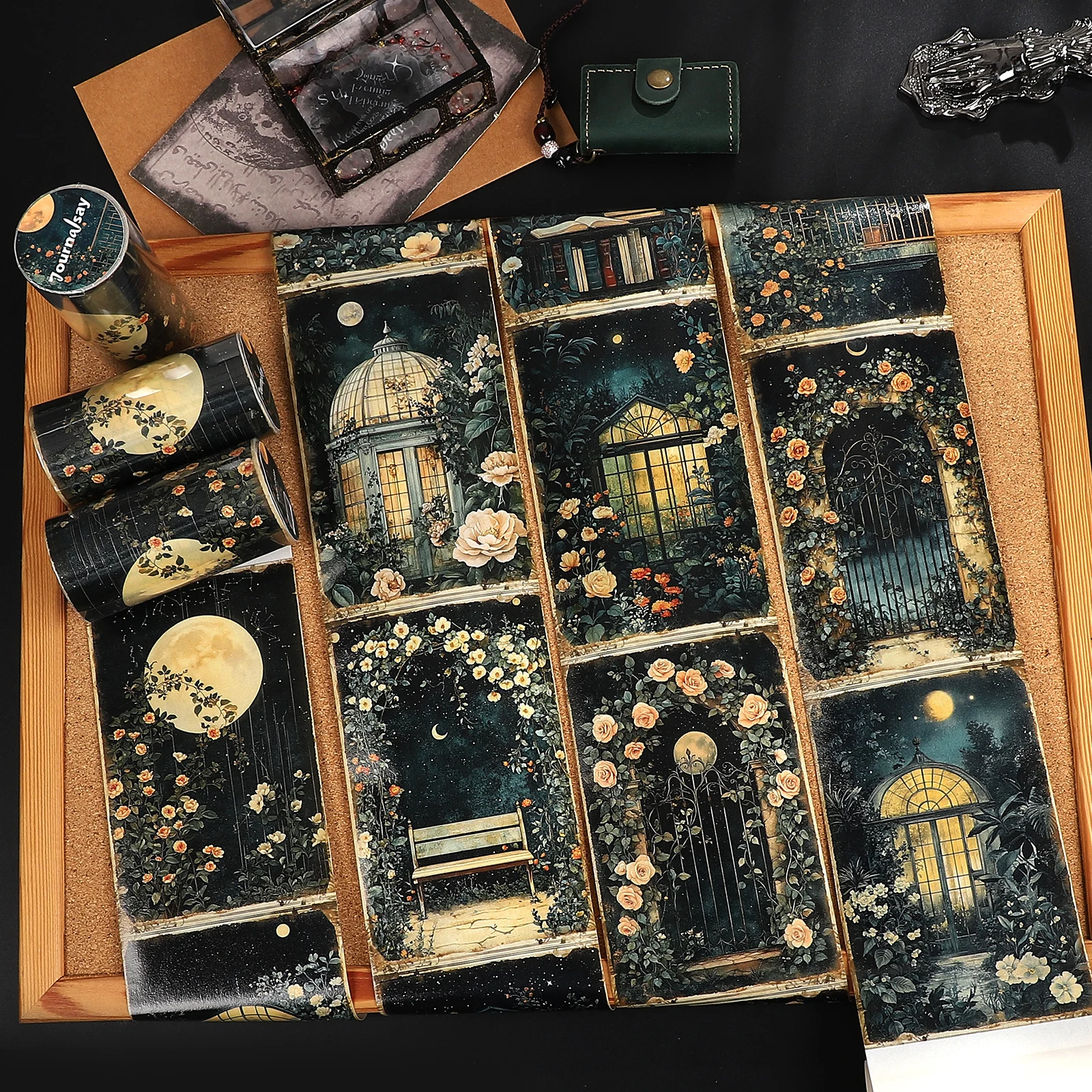 80mm * 205cm 빈티지 달빛 꽃 창 풍경 와시 테이프 크리 에이 티브 DIY 저널 재료 콜라주 스크랩북 편지지