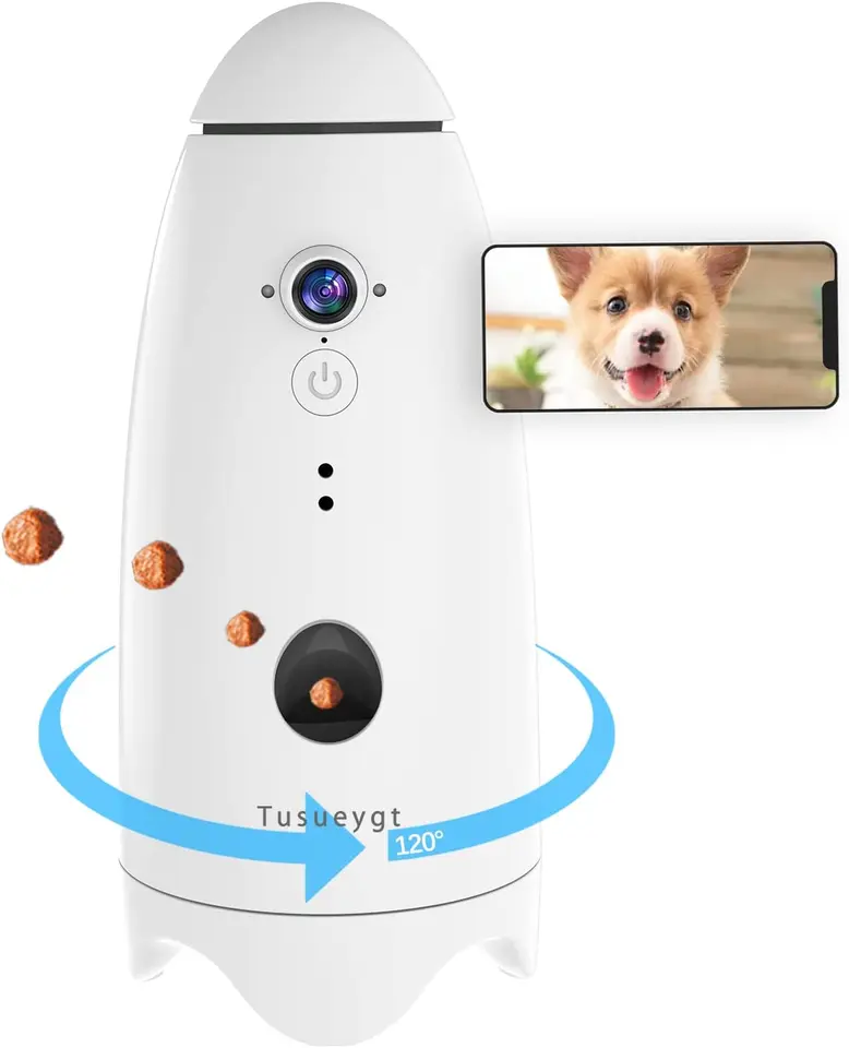 SKYMEE Petalk AI II Dog Camera Automatic Treat Dispenser, 5G WiFi Full HD Pet Camera with 1080P Night Vision, Two Way Audio for Dogs and Cats, Compatible avec Alexa (Support 5G WiFi