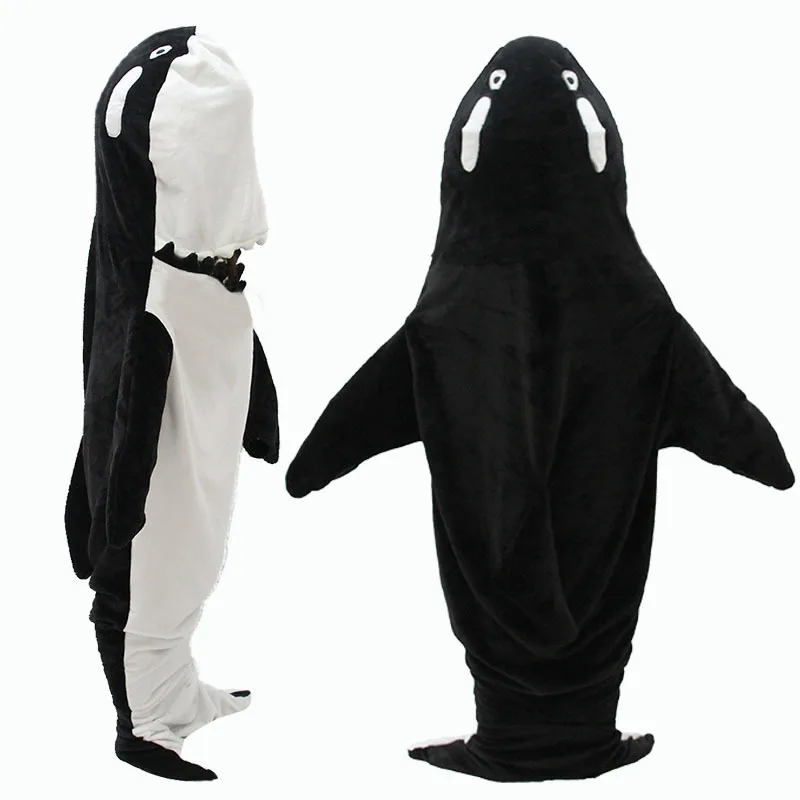 

Cartoon Winter Wearable Killer Whale Sleeping Bag Pajamas Home Office Nap Blanket Flannel Soft Shawl Cute Gift