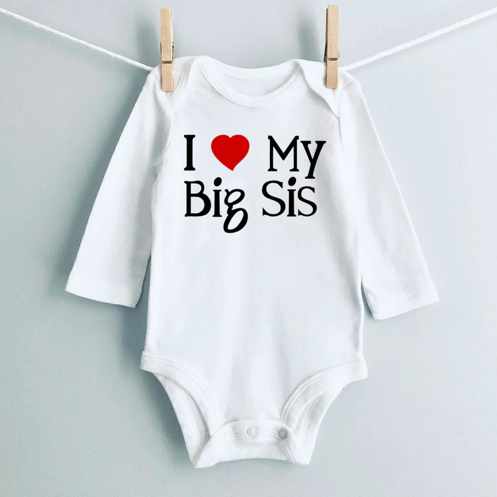 Heart Pattern&I Love My Big Brother Baby Jumpsuit Cute Newborn Long Sleeve Bodysuit Round Neck Girl Boy Jumpsuit As Gift To Baby 4